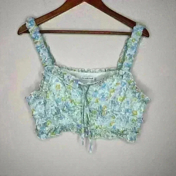 Toby Heart‎ Ginger floral ruffle crop top Sz L - Picture 4 of 8